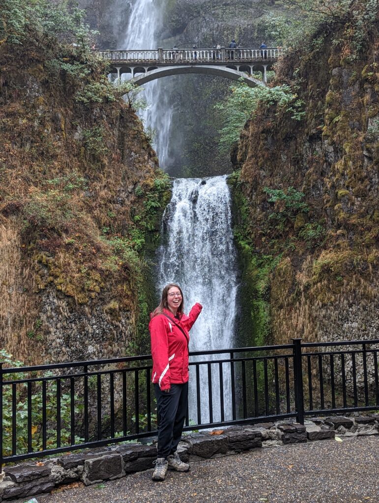 hannah irene johnson in front of multnomah falls